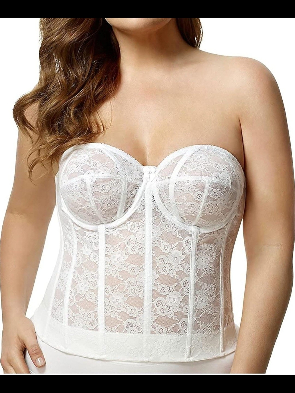 Elila White Lace Strapless Longline Corset Bra 38G /38H